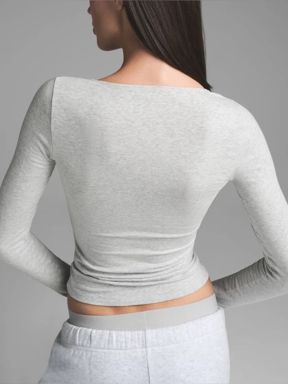 Skims Cotton Jersey Scoop Neck Long Sleeve Top in Light Heather Grey -Size S NWT - Picture 4 of 6